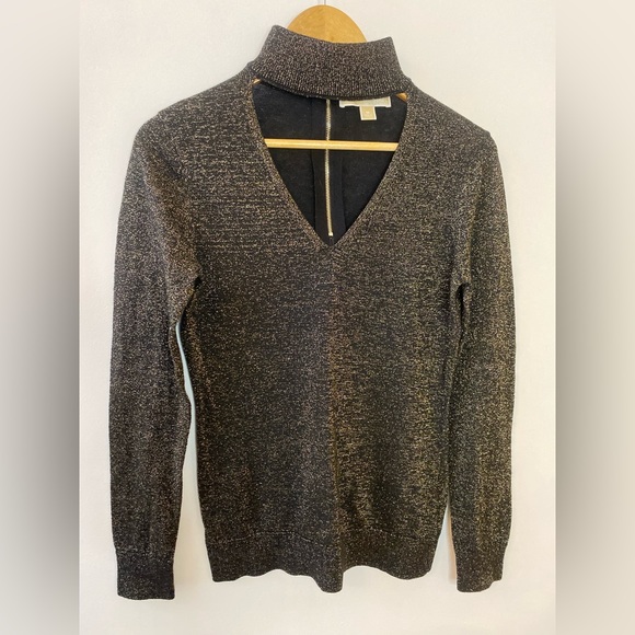 Michael Kors Sweaters - Michael Kors Black Gold Metallic Collar Neck Sweater